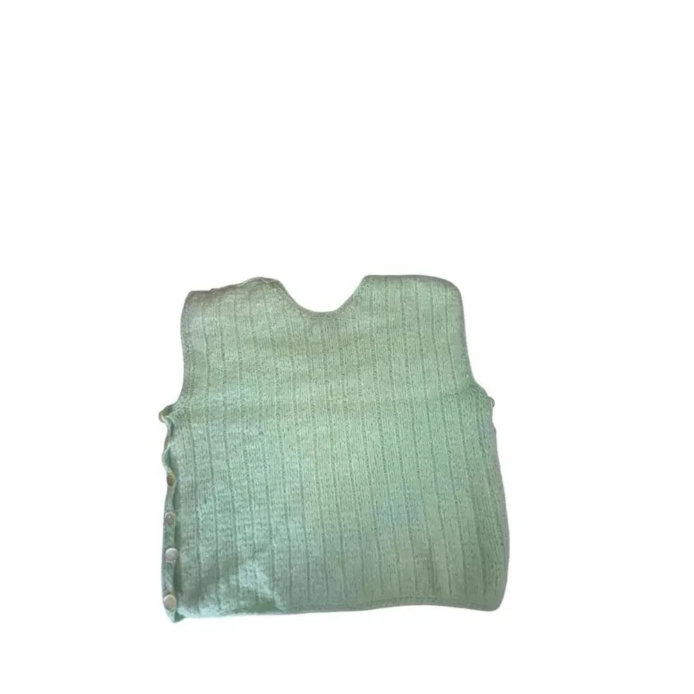 Vintage Handmade Knit Sweater Vest Mint‎ Green Pearlized Buttons Grannycore Sz M
